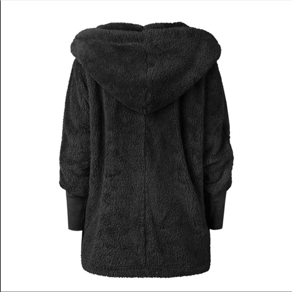 2 Left! Black Hooded Teddy Sweater with Pockets - Picture 6 of 7